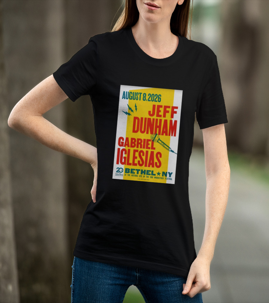 August 8 2026 Jeff Dunham Gabriel Iglesias Bethel Ny At The Historic Site Of The 1969 Woodstock Festival T-Shirt