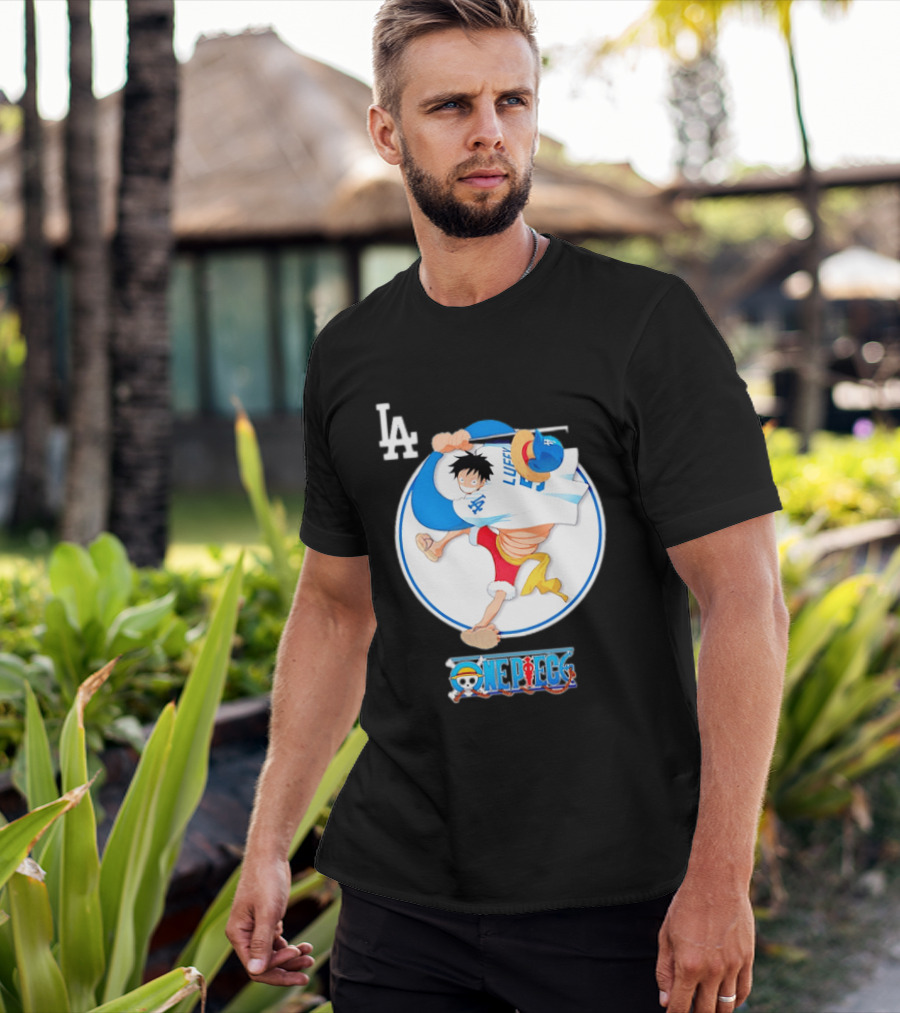 Los Angeles Dodgers Monkey D Luffy One Piece Crossover MLB Collaboration T-Shirt