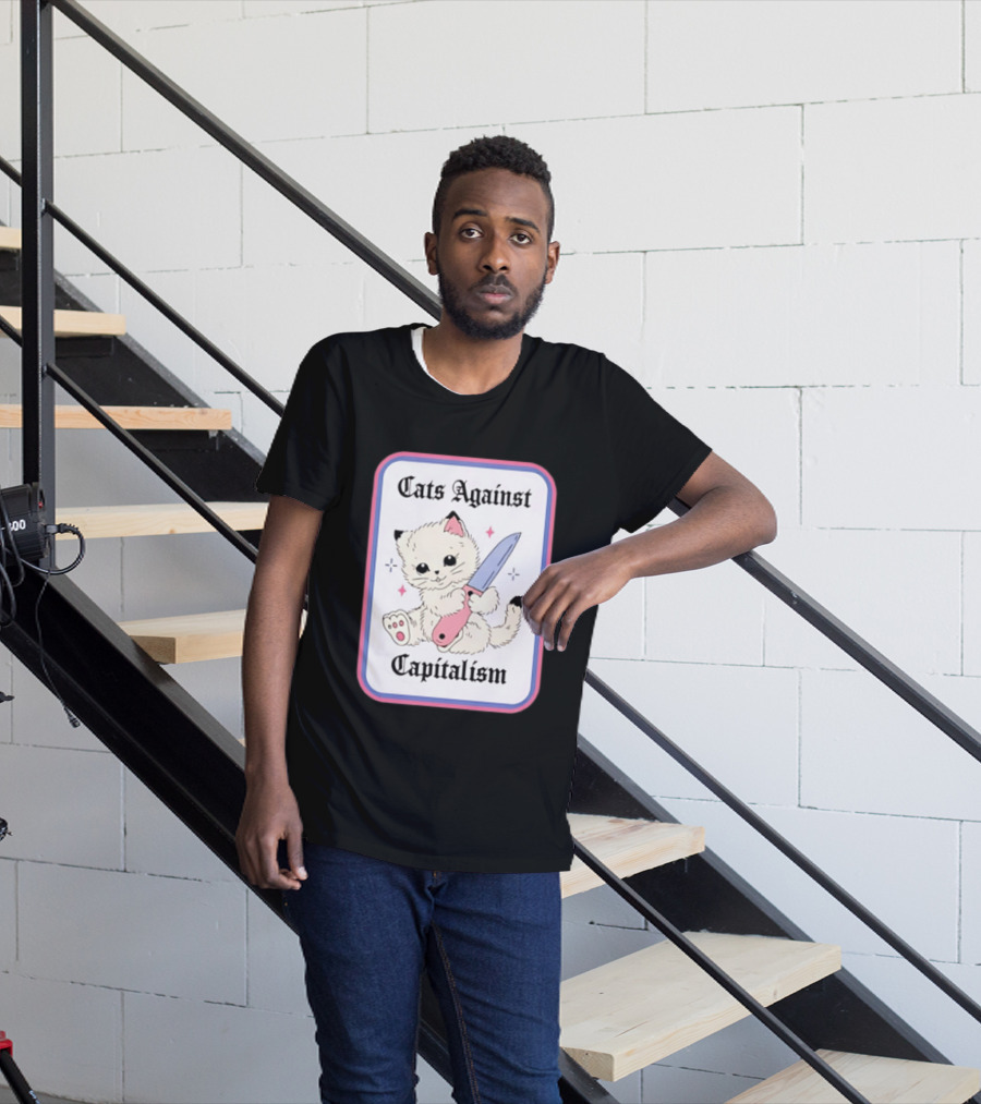 Cats Against Capitalism Cute Cat With Knife T-Shirt