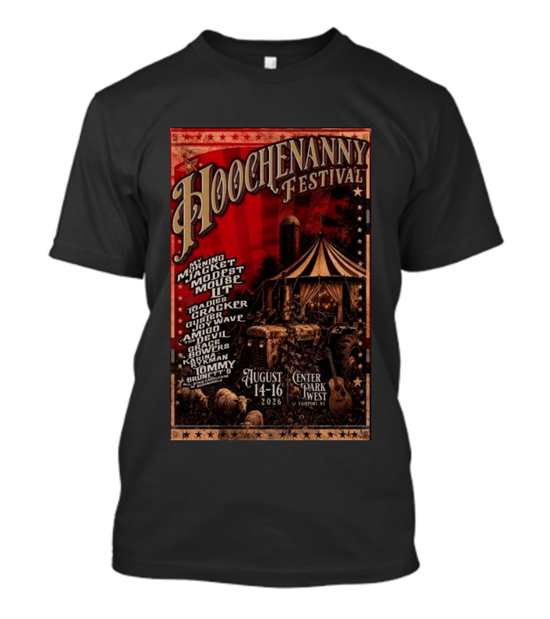 Hoochennany Festival Fairport My Morning Jacket Modest Mouse August 14 16 2026 Center Park West Lineup T-Shirt