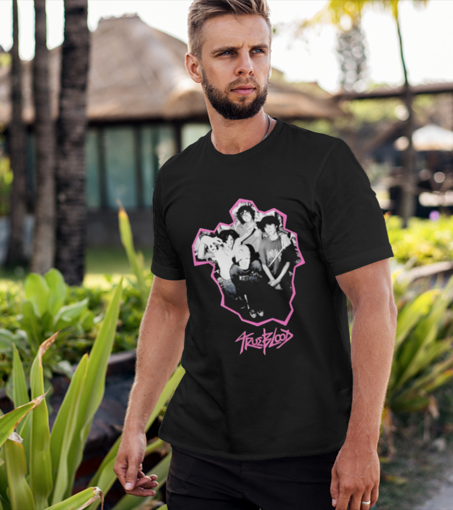 Trueblood Band Vintage Black And White Group Photo With Pink T-Shirt