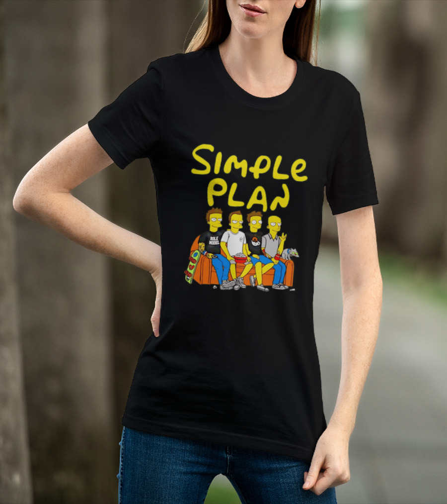 Simple Plan Band Members Cartoon Style On Couch T-Shirt