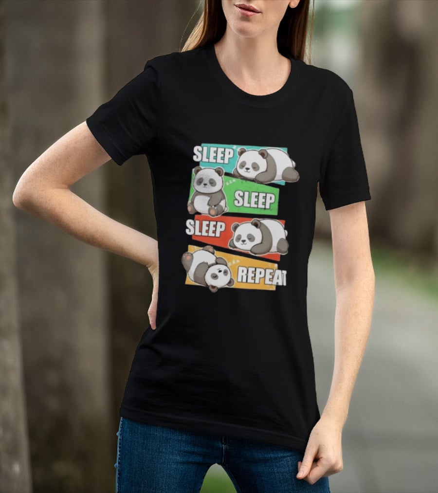 Sleep Sleep Sleep Repeat Panda Cartoon Blocks T-Shirt