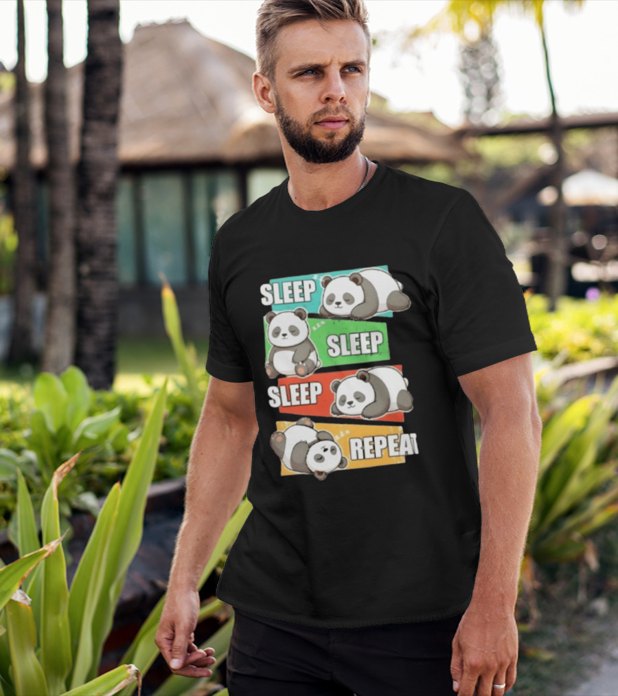 Sleep Sleep Sleep Repeat Panda Cartoon Blocks T-Shirt