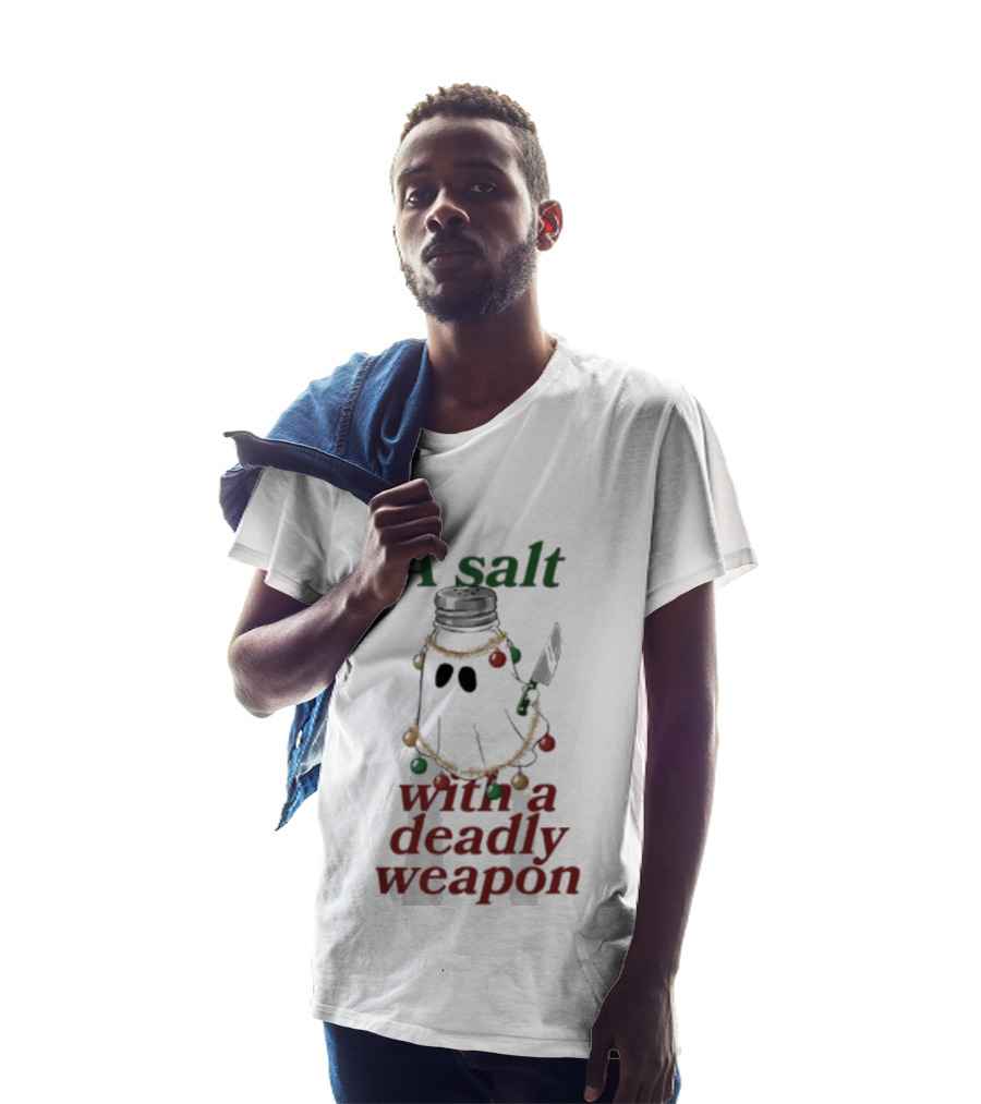 A Salt With A Deadly Weapon Ghost Christmas Lights Knife Humor T-Shirt
