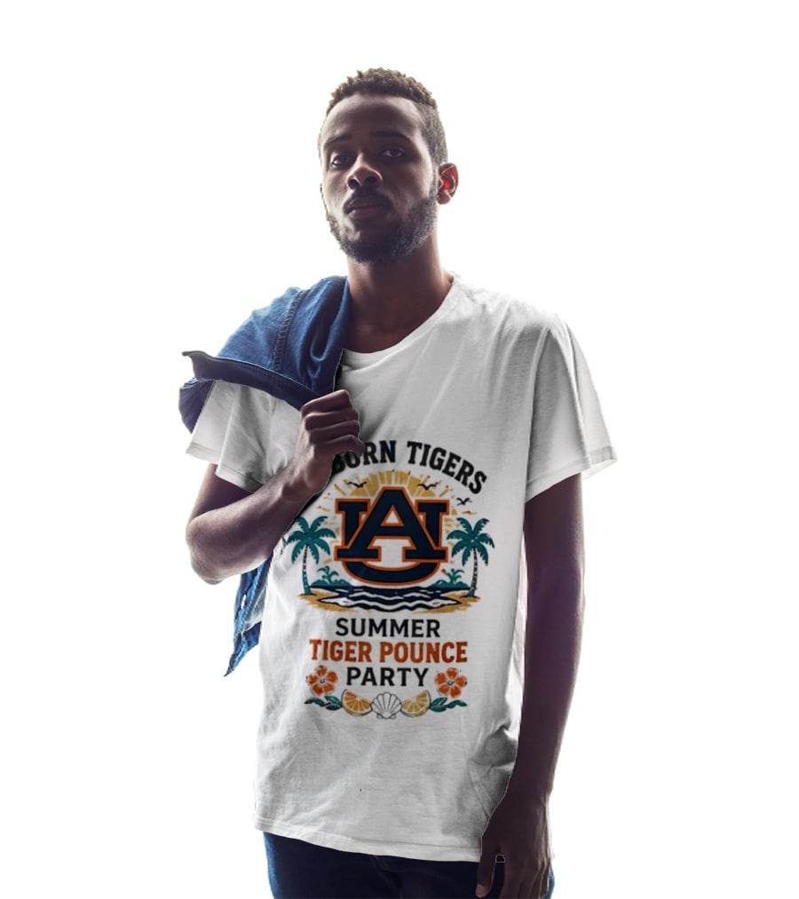 Auburn Tigers Summer Tiger Pounce Party Tropical Beach Scene T-Shirt