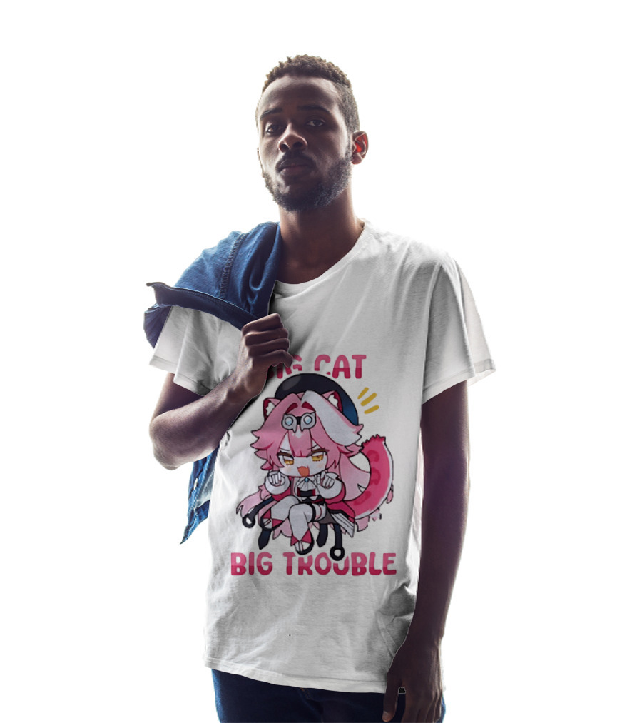 Big Cat Big Trouble Chibi Character With Pink Hair And Tail T-Shirt