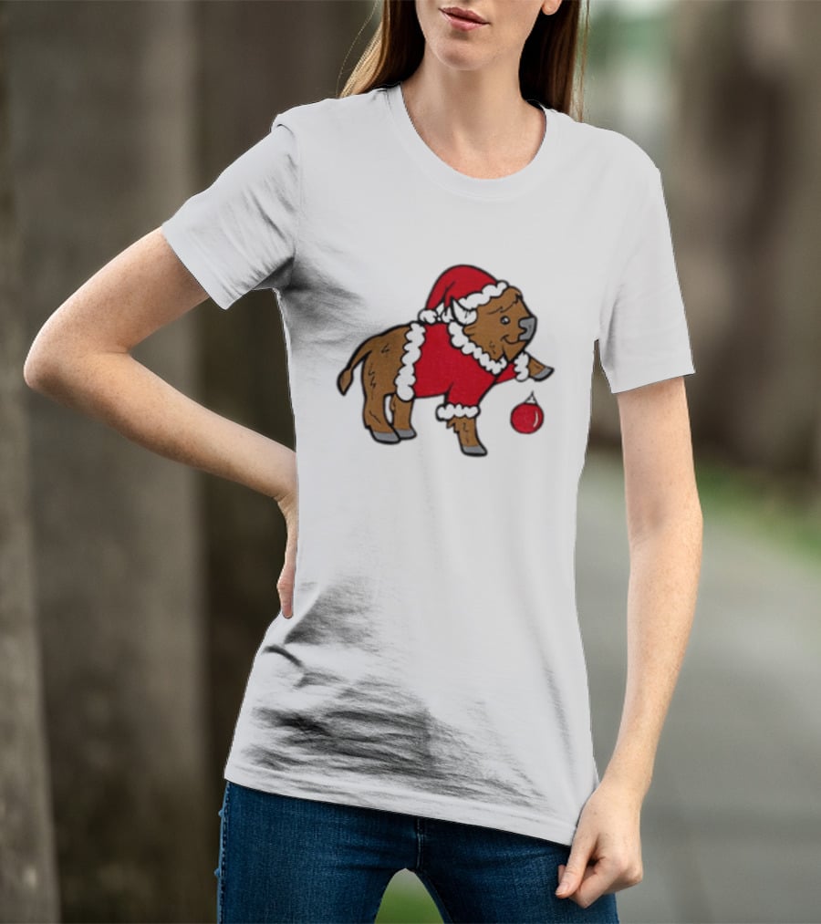 Buffalo In Santa Suit Holding Christmas Bauble Buffalo Bills 2025 Football Holiday T-Shirt