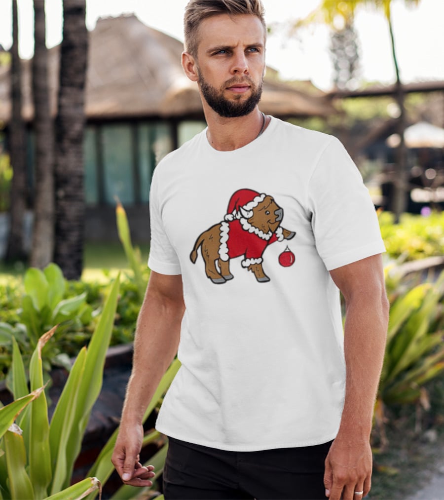 Buffalo In Santa Suit Holding Christmas Bauble Buffalo Bills 2025 Football Holiday T-Shirt