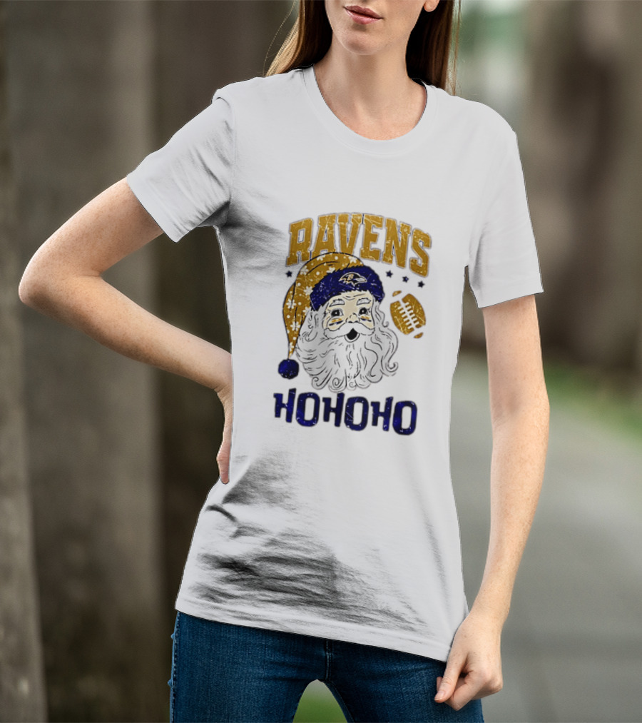 Baltimore Ravens Santa Claus Ho Ho Ho Merry Christmas T-Shirt