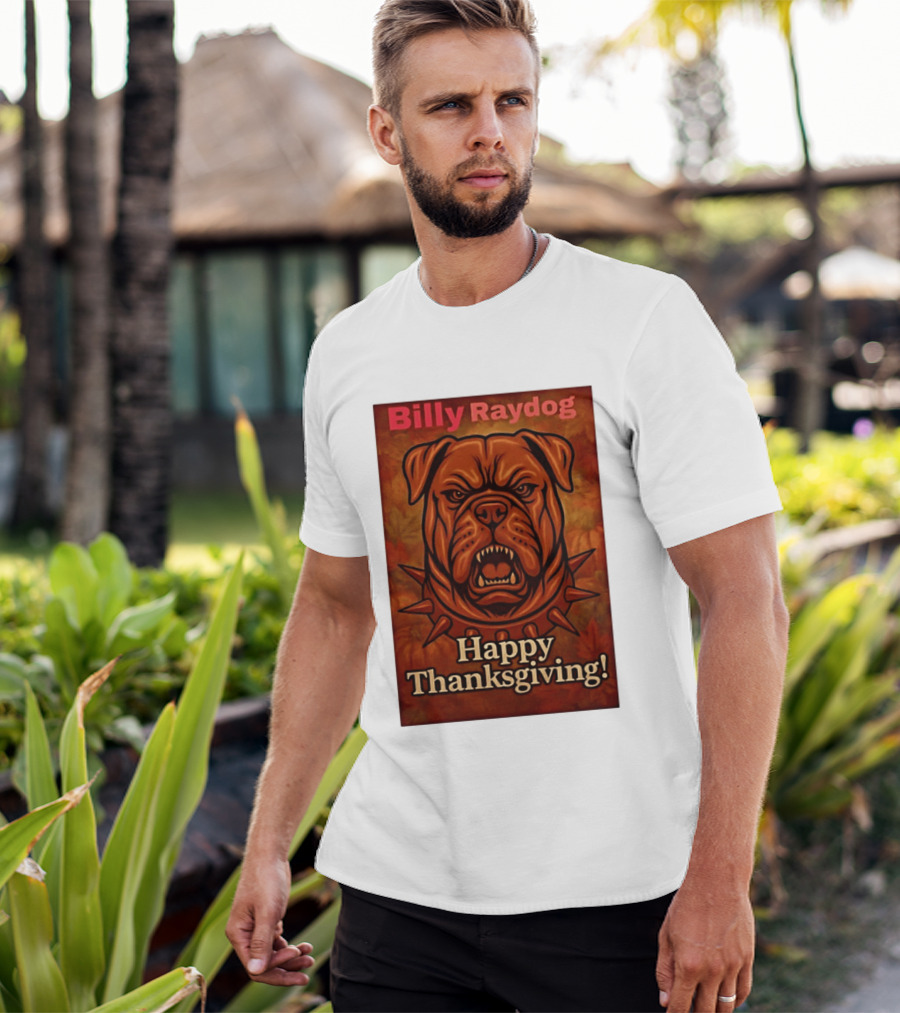 Billy Raydog Bulldog Spiked Collar Happy Thanksgiving T-Shirt