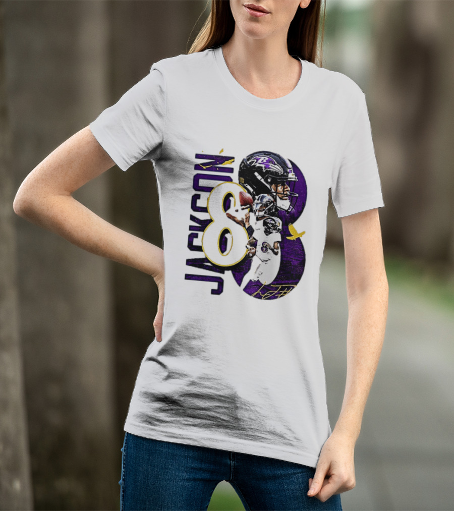 Lamar Jackson 8 Baltimore Ravens NFL Football Star Player T-Shirt