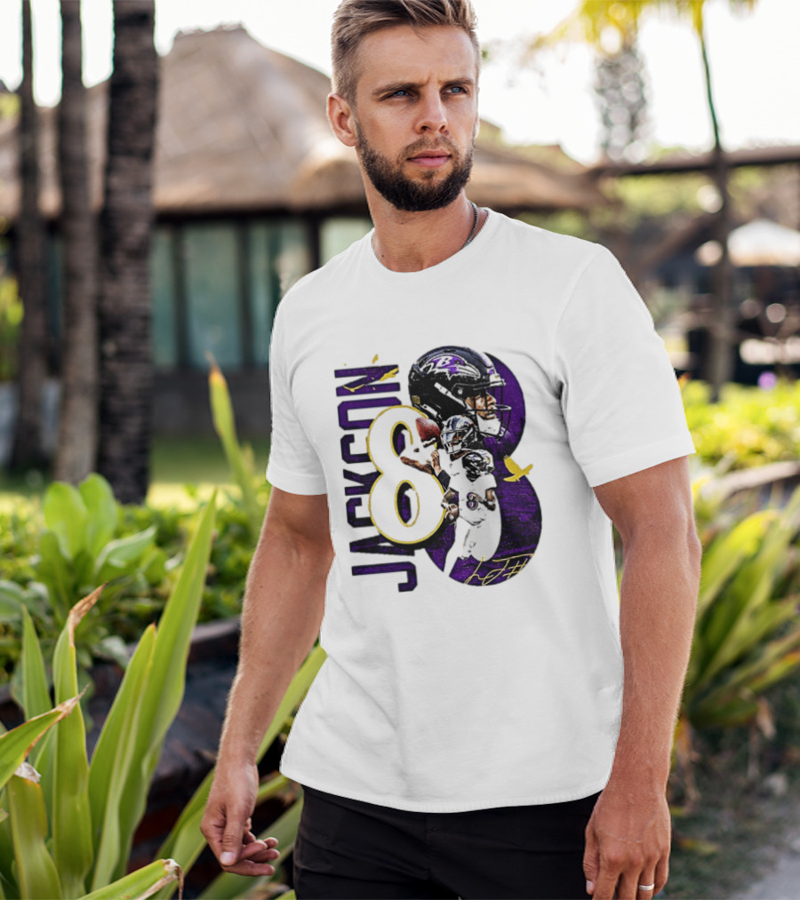 Lamar Jackson 8 Baltimore Ravens NFL Football Star Player T-Shirt