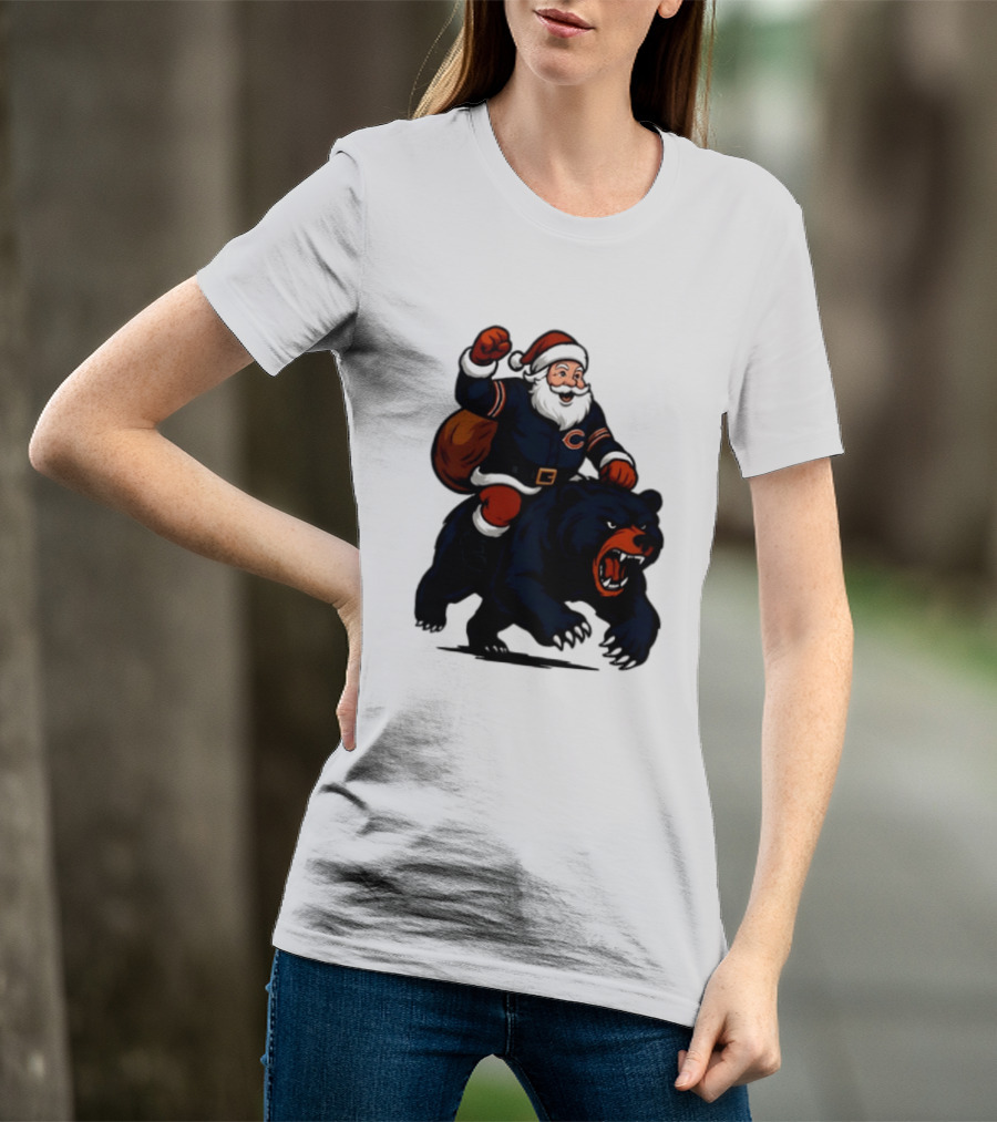 Chicago Bears Santa Claus Riding Bear Christmas Football T-Shirt