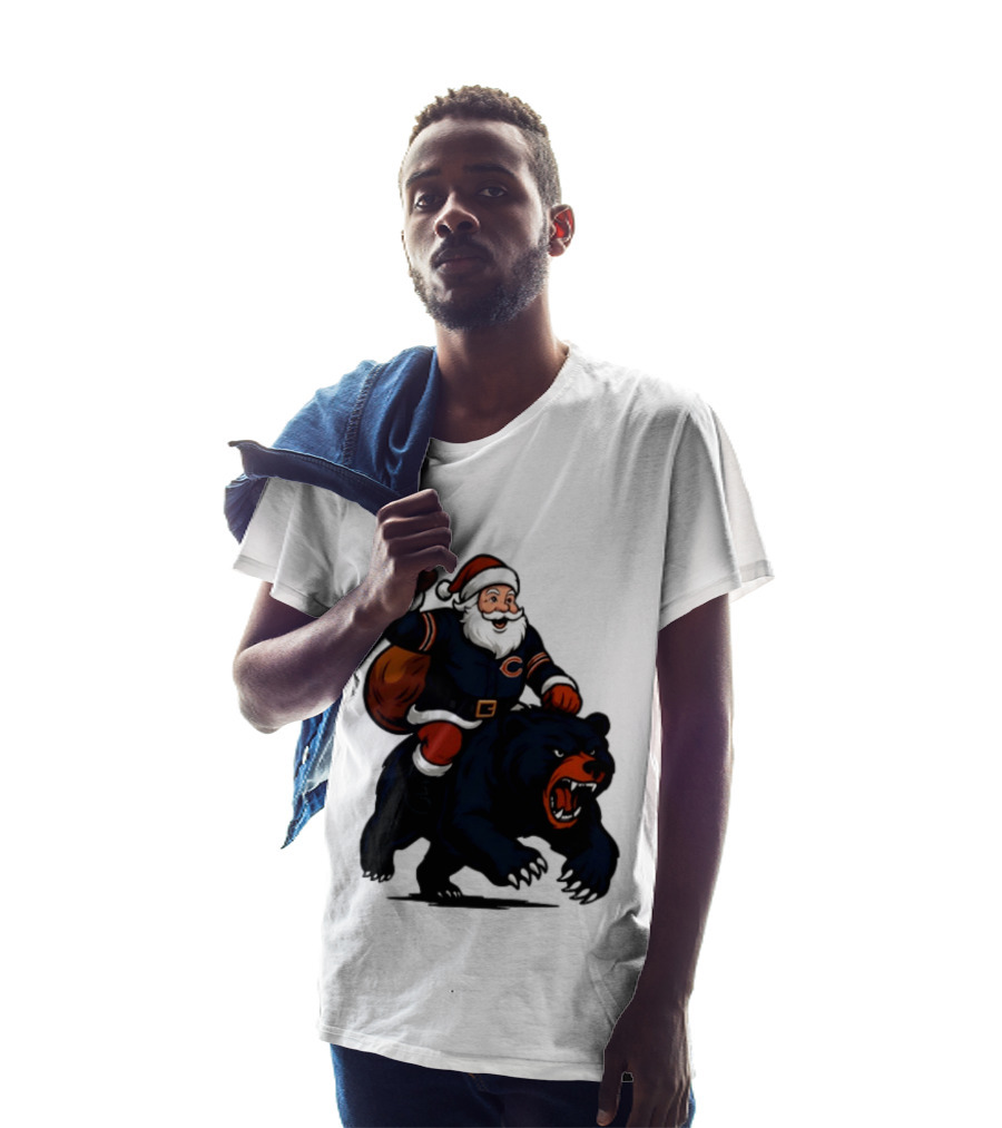 Chicago Bears Santa Claus Riding Bear Christmas Football T-Shirt
