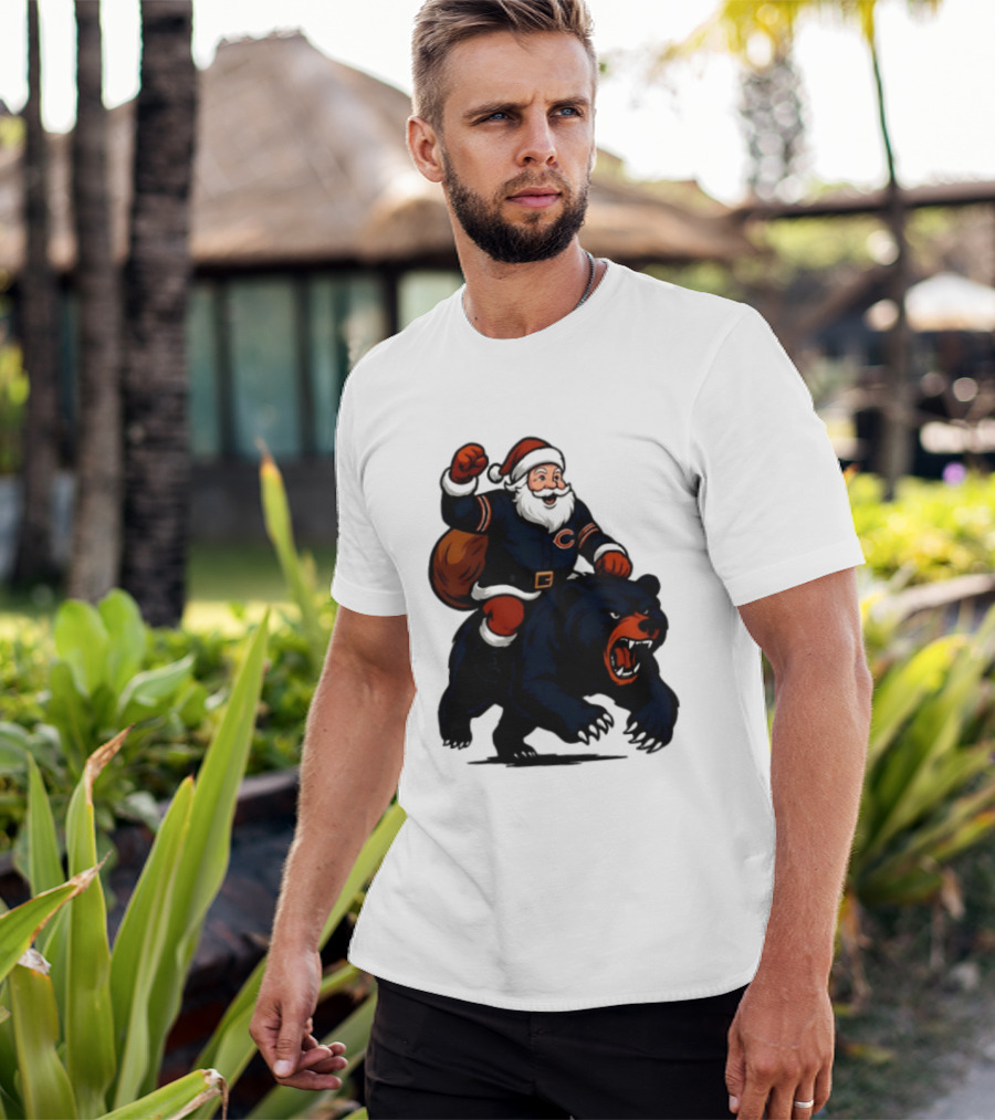 Chicago Bears Santa Claus Riding Bear Christmas Football T-Shirt