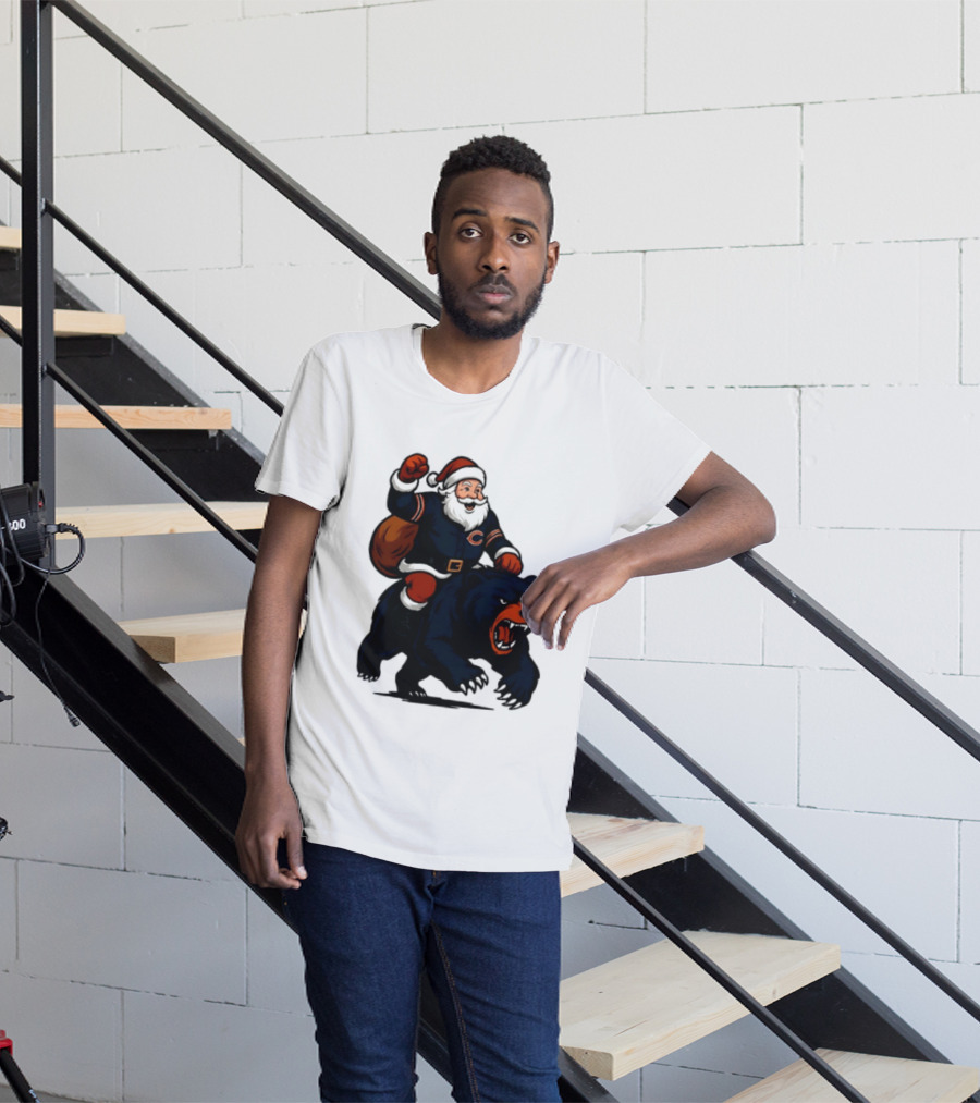 Chicago Bears Santa Claus Riding Bear Christmas Football T-Shirt
