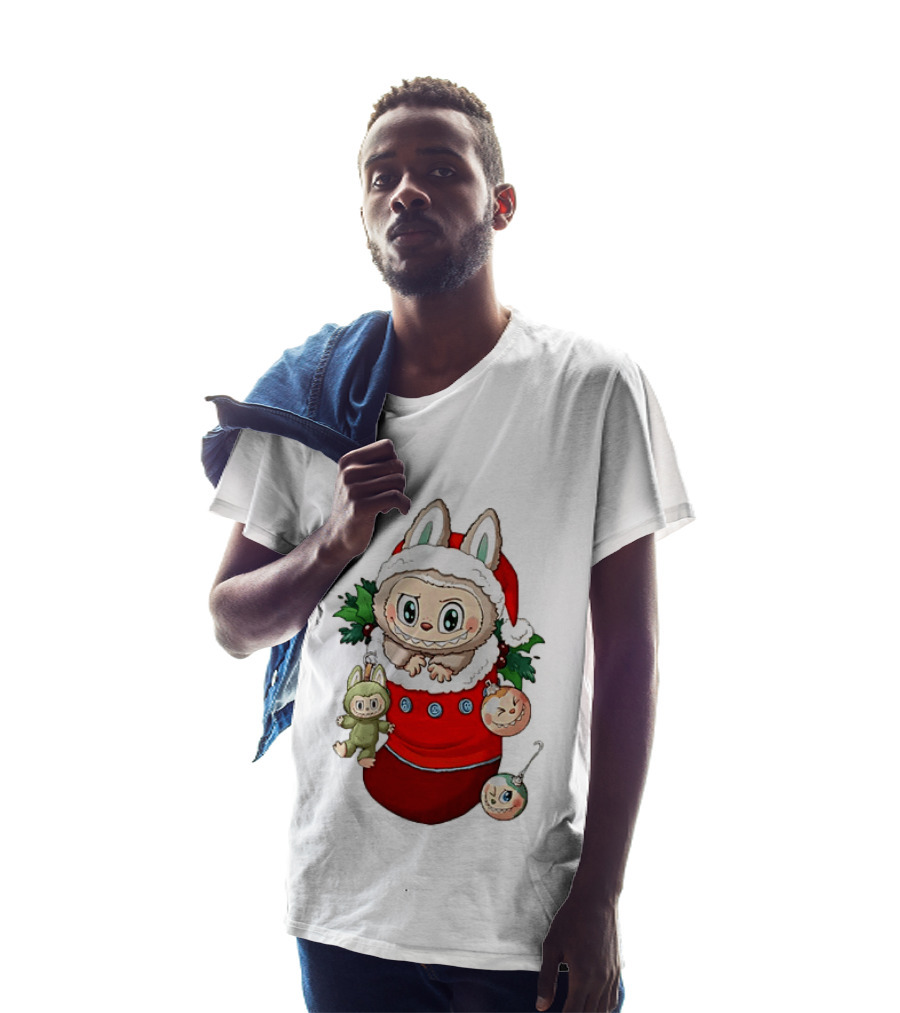 Stocking Stuffer Labubu Christmas Santa Hat Holly Ornaments T-Shirt