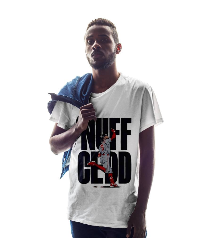 Nuff Cedd Baseball Player Number 9 Running Bases Pointing Up T-Shirt