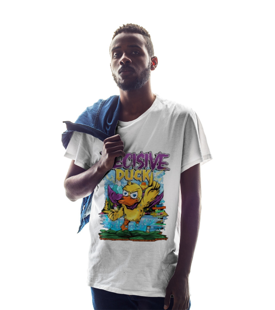 Decisive Duck Adventure Cartoon Style Colorful Forest Scene T-Shirt