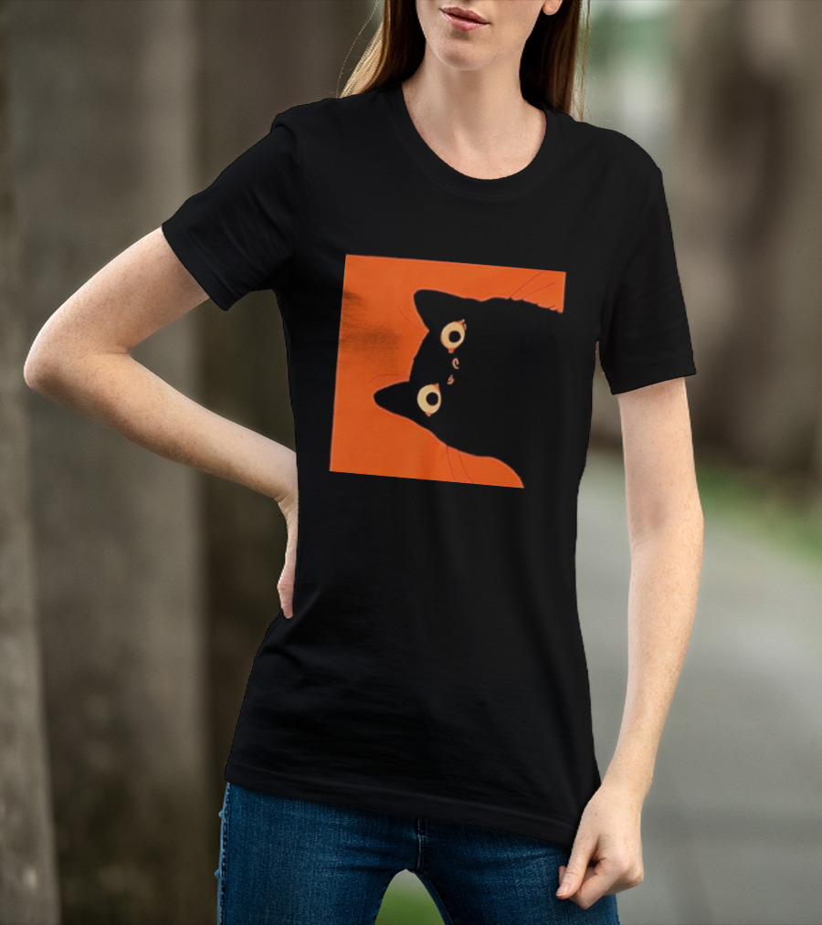 Orange Black Cat Peeking T-Shirt