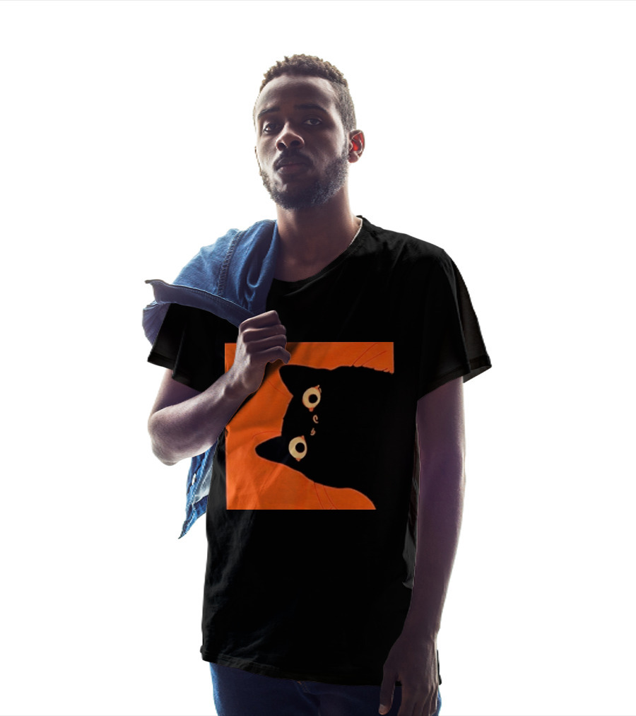 Orange Black Cat Peeking T-Shirt