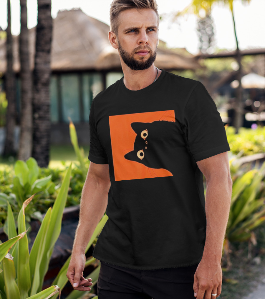 Orange Black Cat Peeking T-Shirt