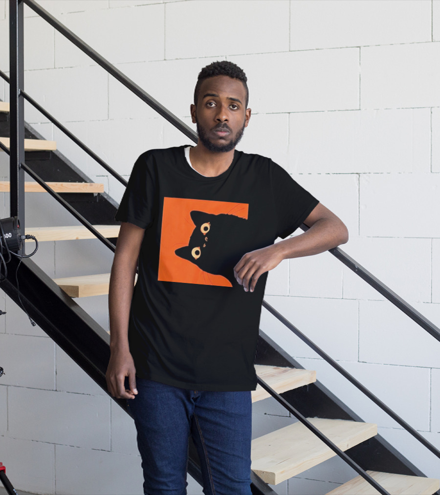 Orange Black Cat Peeking T-Shirt