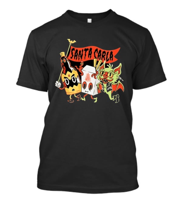 Santa Carla Cartoon Vampire Characters And Food Box With Flag T-Shirt