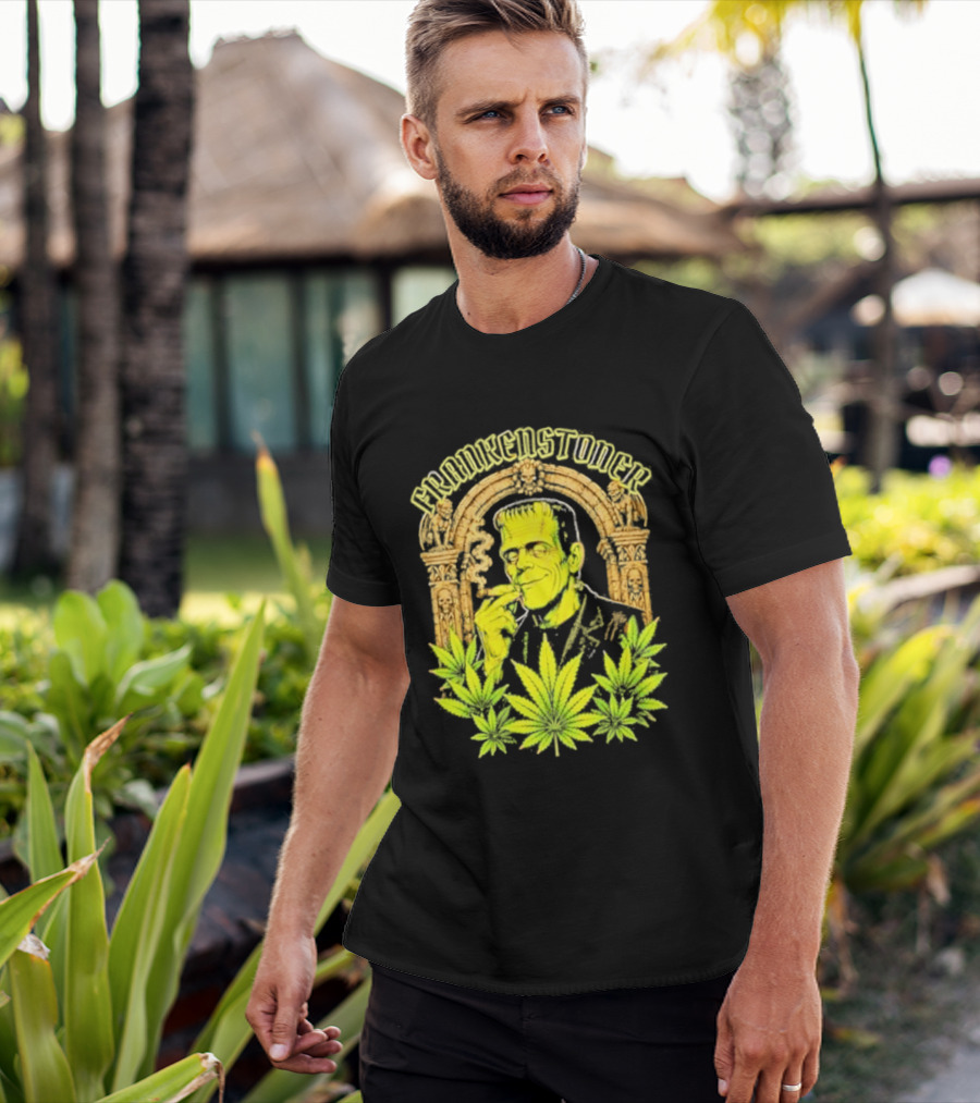 Frankenstoner Frankenstein Marijuana Smoking Arch Skulls T-Shirt