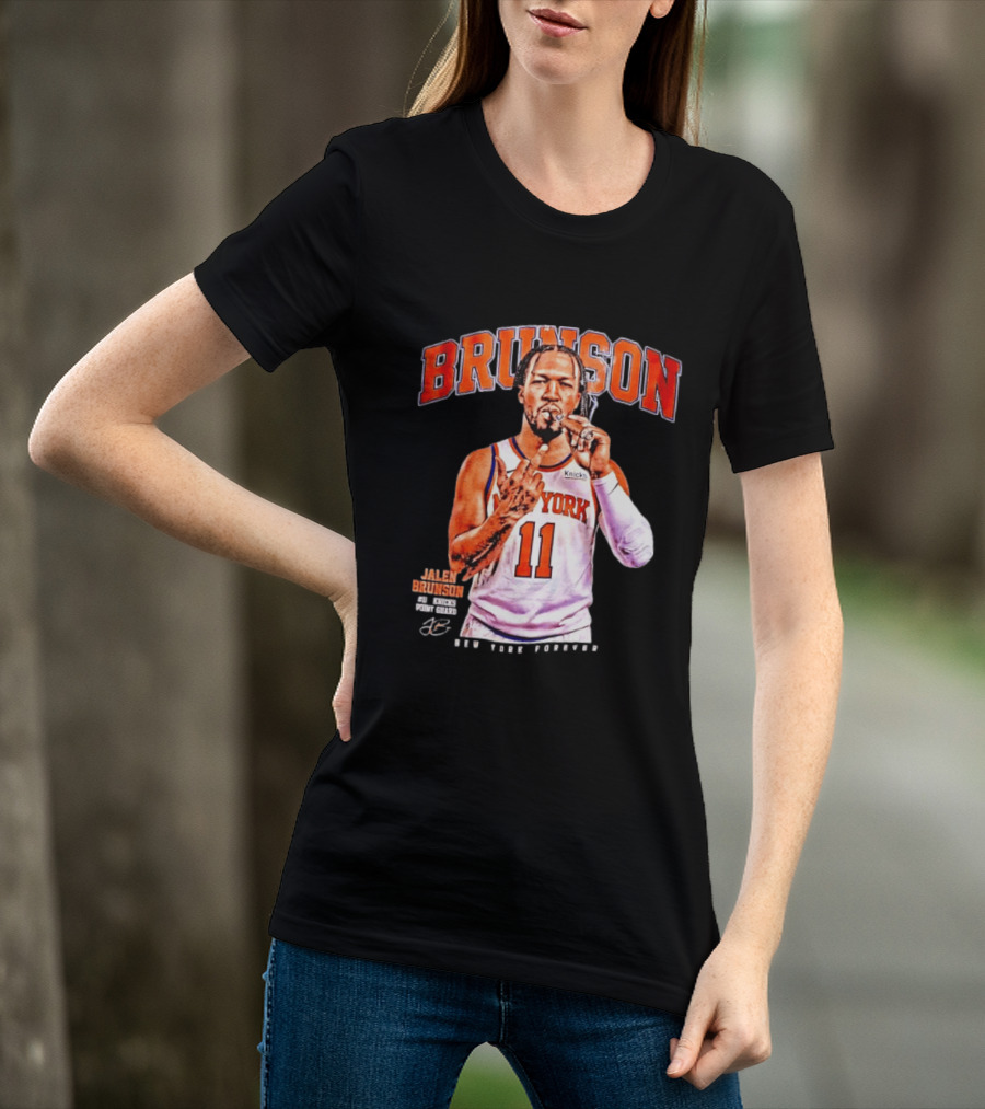 Jalen Brunson Middle Finger New York Knicks NBA Point Guard Brunson 11 Old Yolk Records Knicks T-Shirt