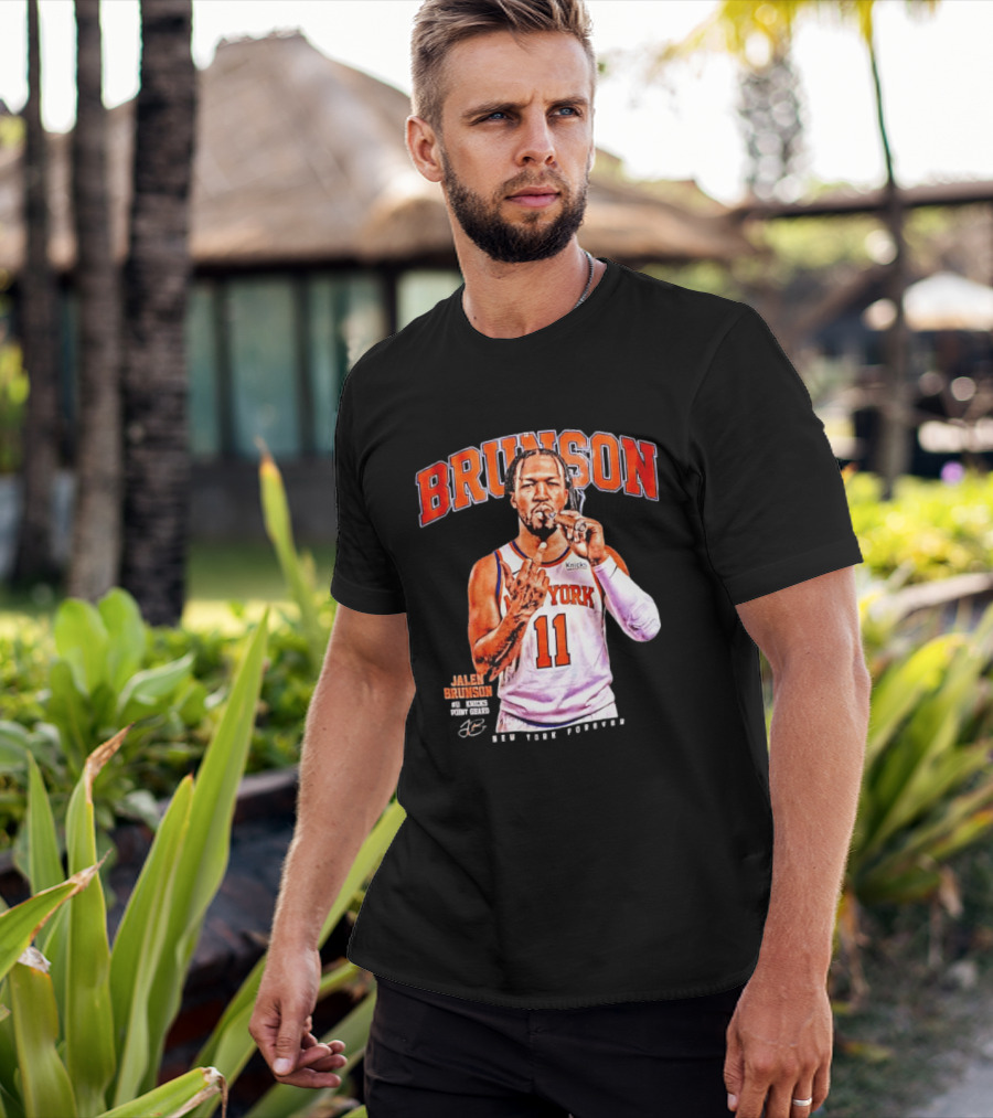 Jalen Brunson Middle Finger New York Knicks NBA Point Guard Brunson 11 Old Yolk Records Knicks T-Shirt