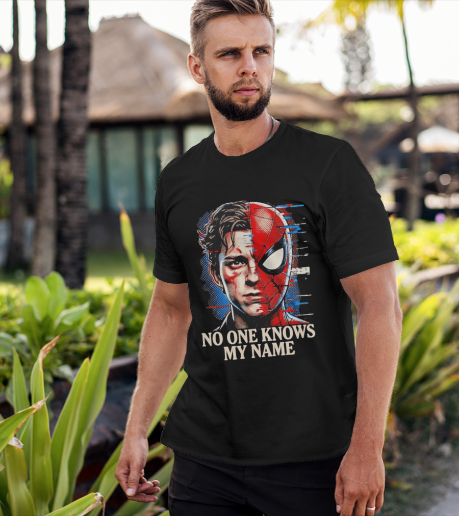 Tom Holland Spider Man No One Knows My Name Split Face Comic T-Shirt