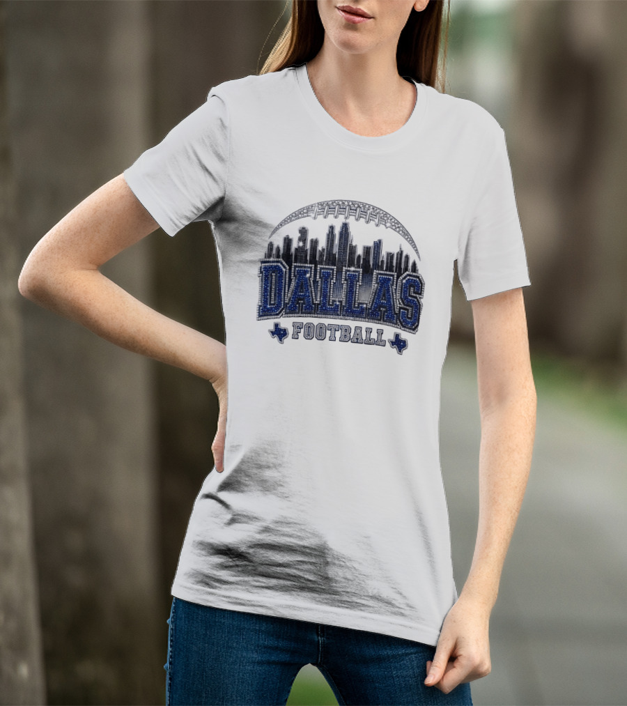 Dallas Football Skyline Rhinestone Texas Cityscape T-Shirt