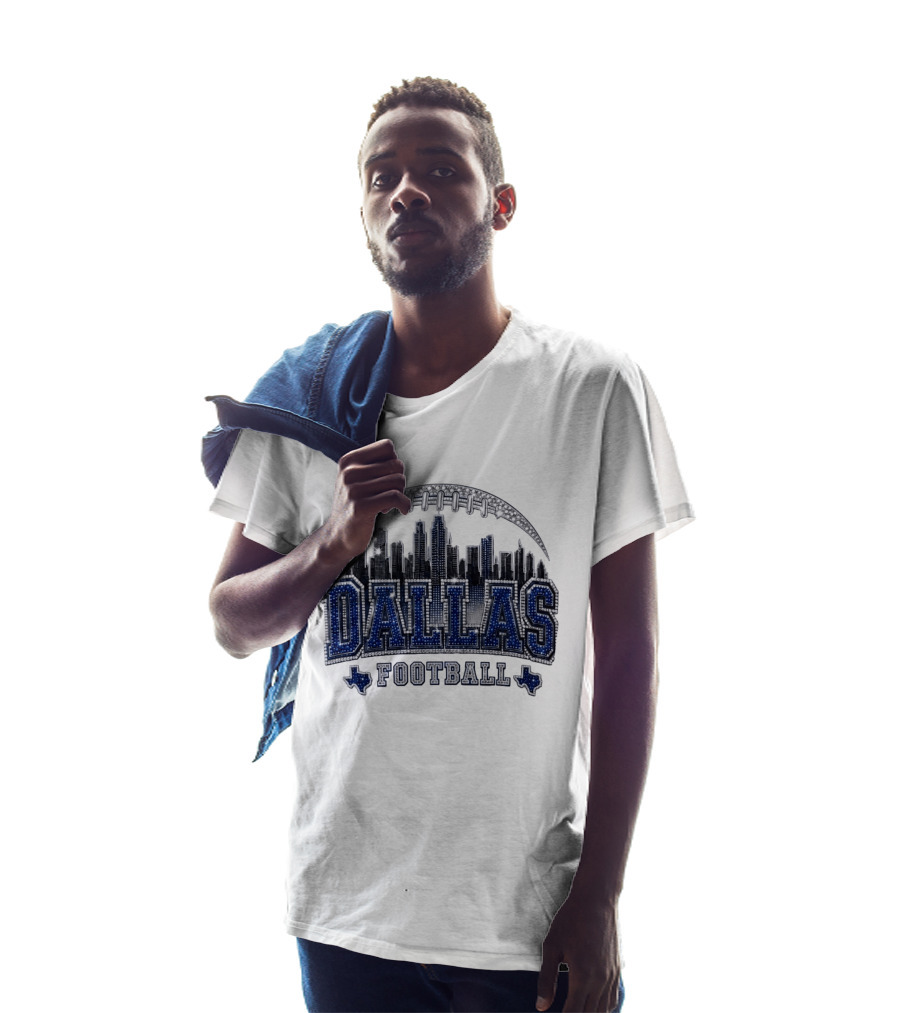 Dallas Football Skyline Rhinestone Texas Cityscape T-Shirt