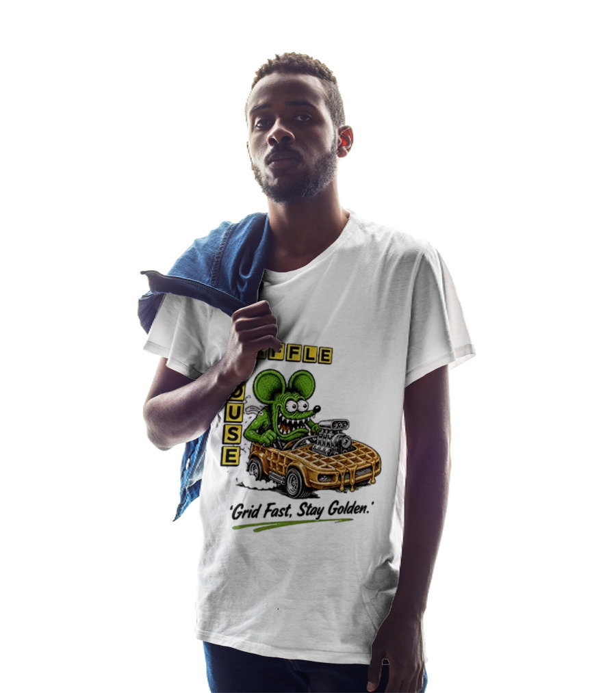Rat Fink Waffle House Grid Fast Stay Golden Car Racer T-Shirt