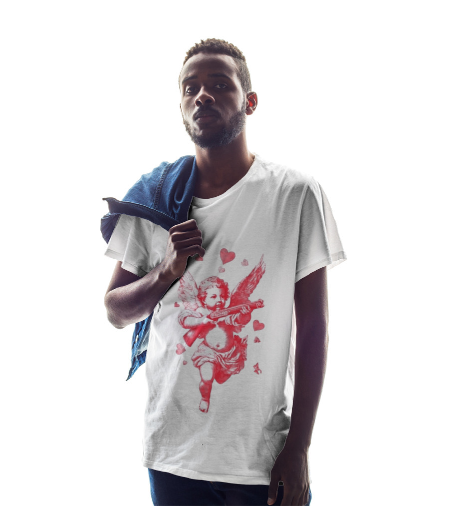 Red Pink Cherub Cupid Shotgun Hearts Clouds T-Shirt