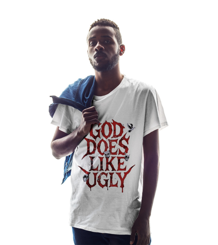 God Does Like Ugly Streetwear Edgy Red Text With Skulls And Butterflies T-Shirt