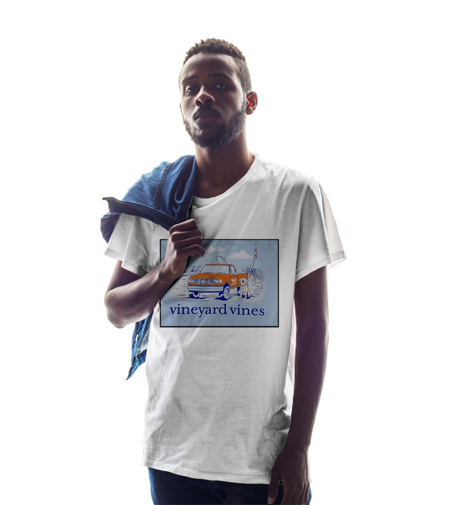 Vineyard Vines Beach Dog And Surf Truck Scene With Golden Retriever T-Shirt