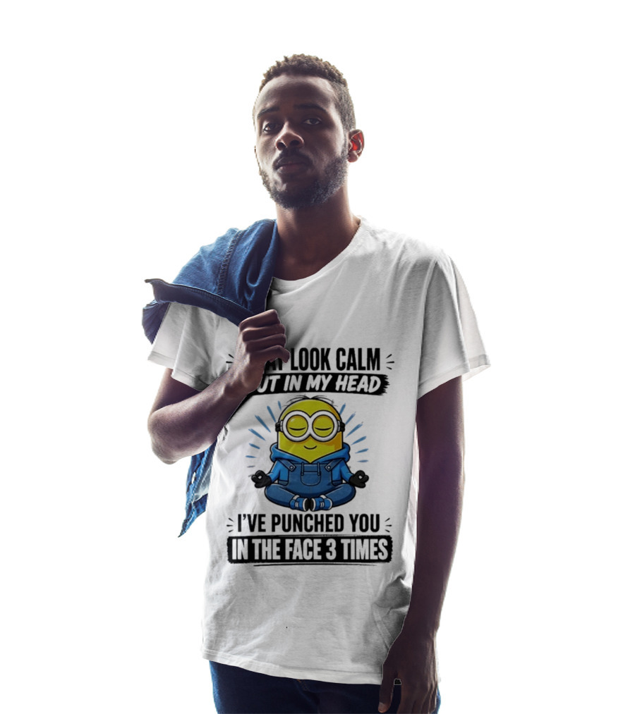 Minion I May Look Calm But In My Head I've Punched You In The Face 3 Times Meditating Blue Overalls T-Shirt