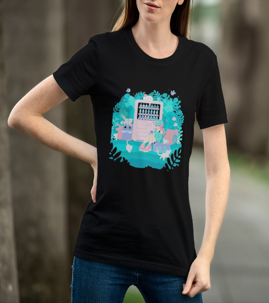 Cat Vending Machine Pastel Aesthetic With Sitting Girl And Cats T-Shirt