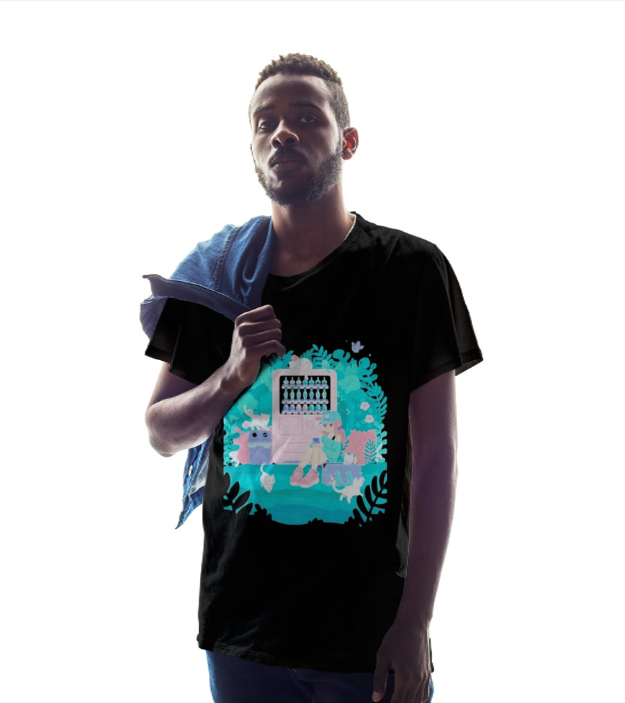 Cat Vending Machine Pastel Aesthetic With Sitting Girl And Cats T-Shirt