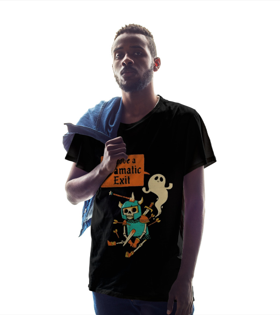 Dark Humor Skeleton Knight And Ghost With I Love A Dramatic Exit T-Shirt