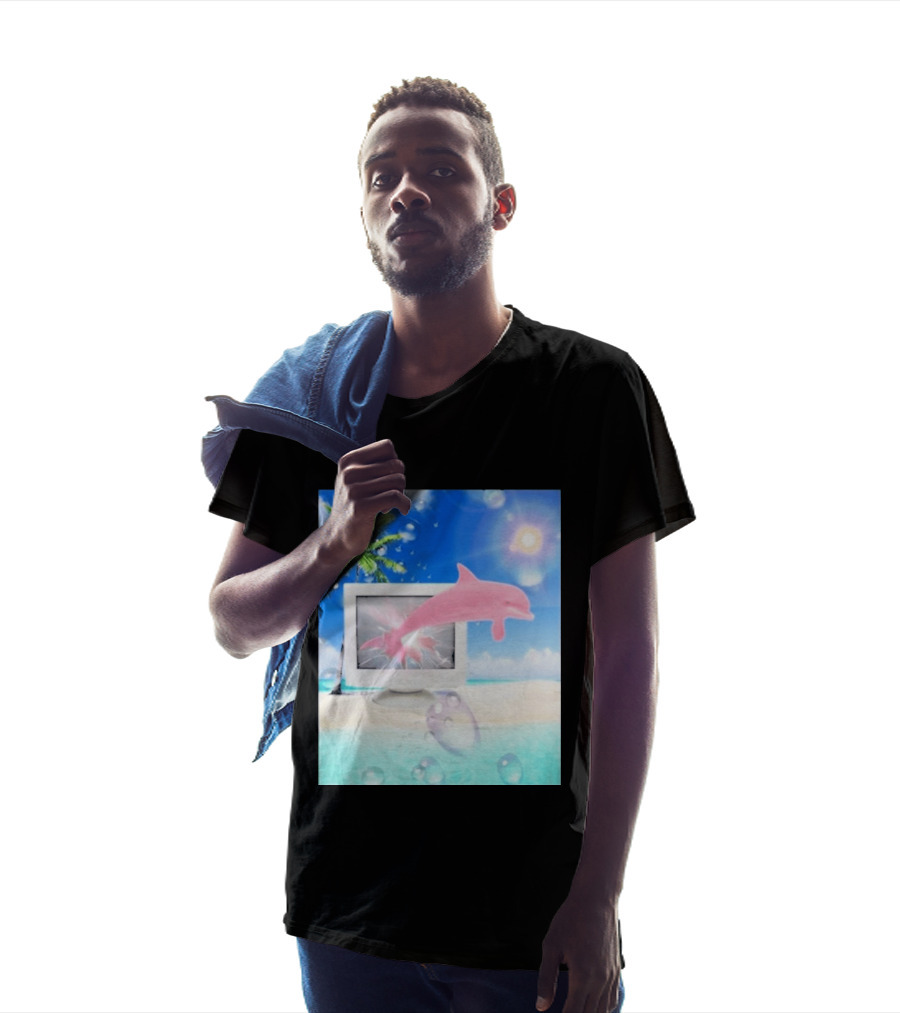 Frutiger Aero Y2k Vaporwave Palm Tree Pink Dolphin Cyberpunk Aesthetic T-Shirt