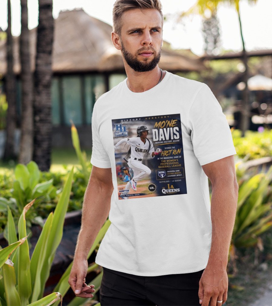 Mo'ne Davis First Run Inaugural Women's Professional Baseball League LA Queens Hampton History T-Shirt