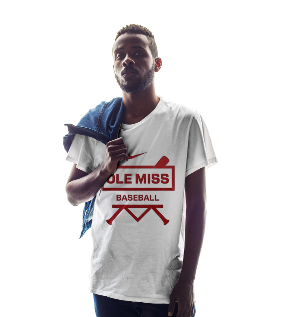 Ole Miss Baseball Nike Let's Go Rebell Crossed Bats T-Shirt