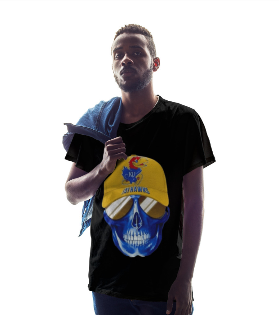 Kansas Jayhawks Skull Cap Fans Wear KU Jayhawks Edition T-Shirt