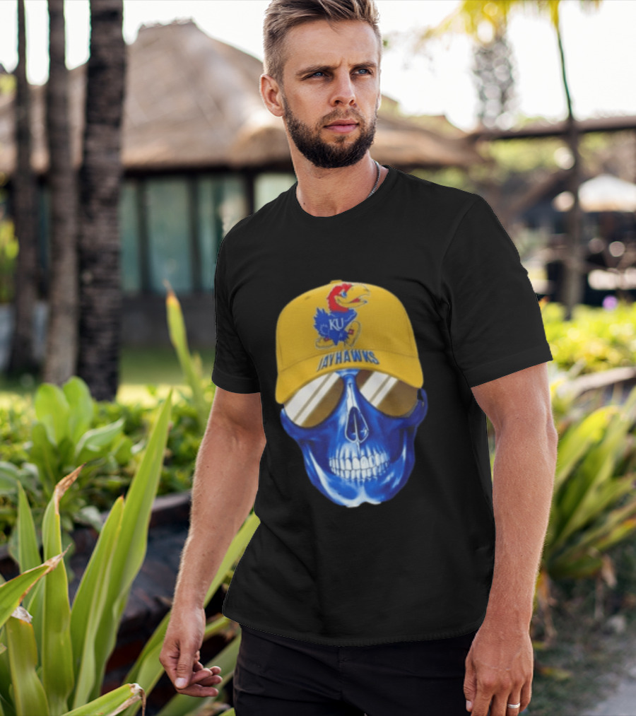 Kansas Jayhawks Skull Cap Fans Wear KU Jayhawks Edition T-Shirt
