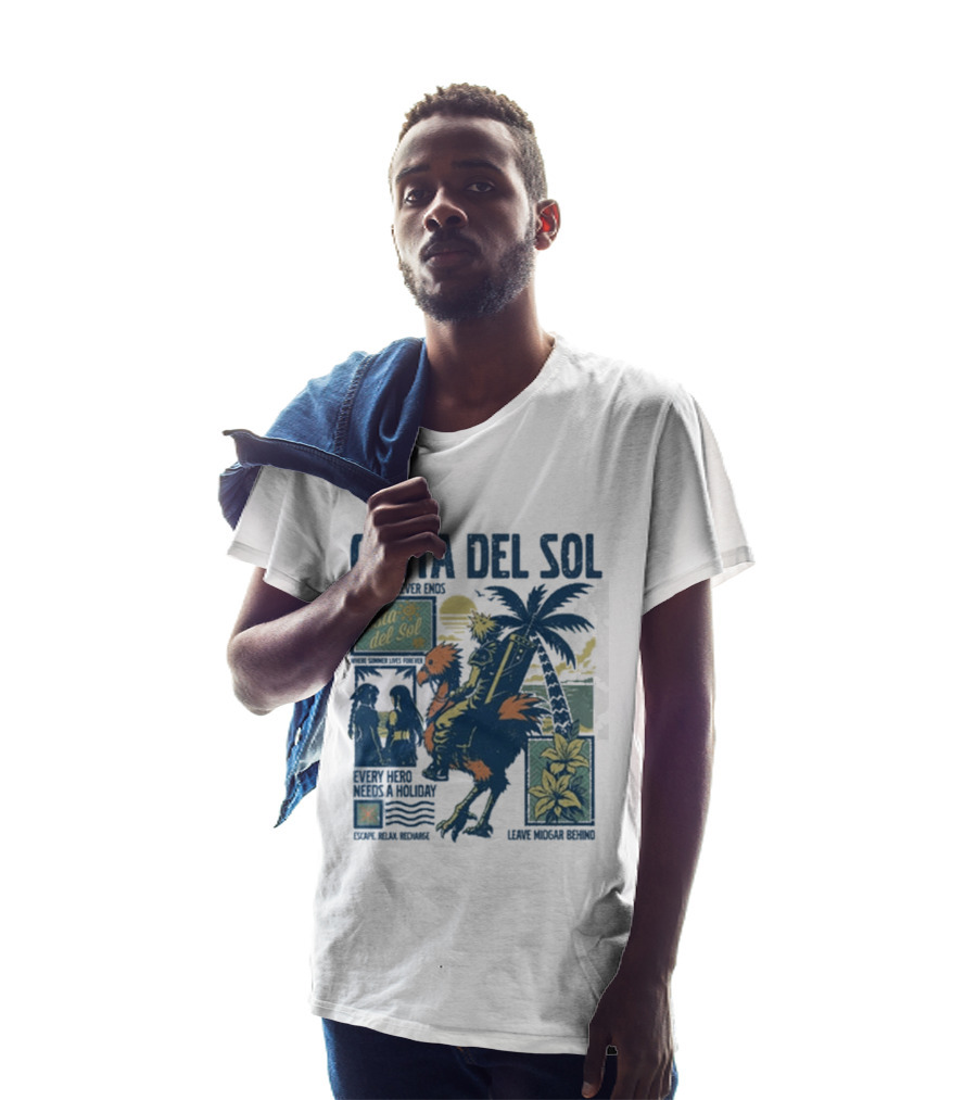 Costa Del Sol Final Fantasy Chocobo Beach Scene Palm Trees T-Shirt