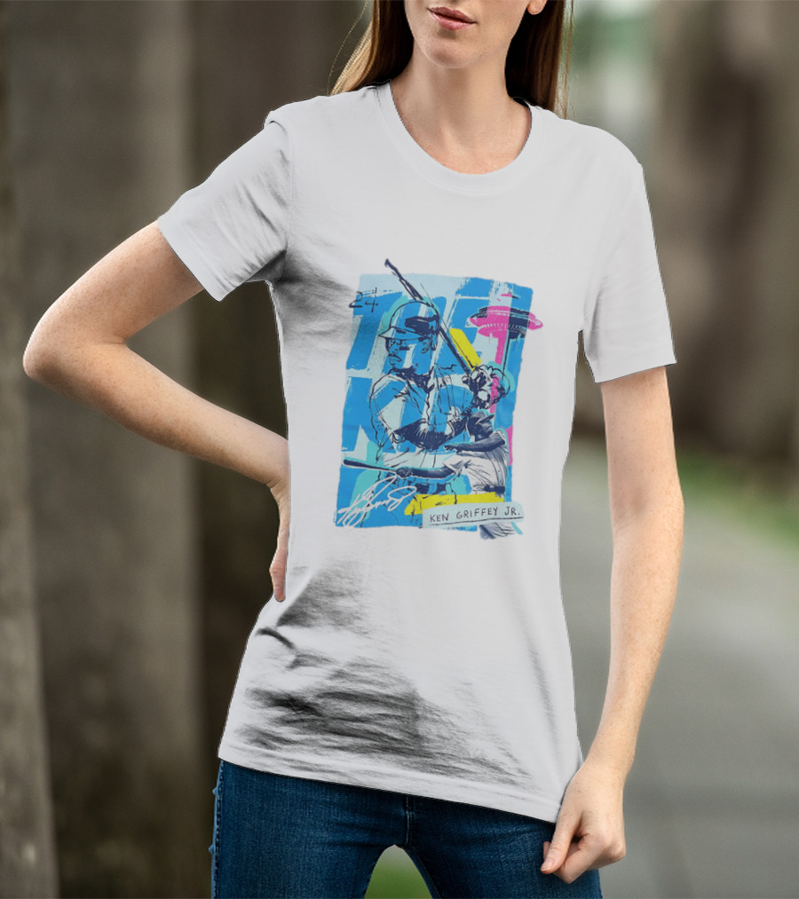 Ken Griffey Jr 24 Seattle Mariners Vintage Baseball Art Player Signature T-Shirt